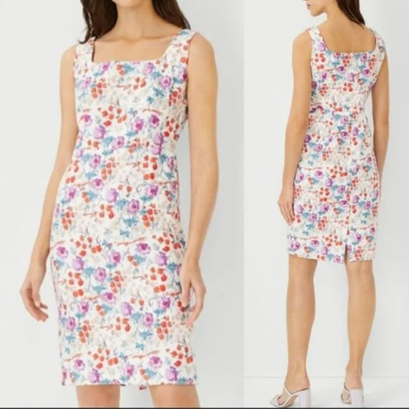 The Floral Sleeveless Square Neck Sheath Dress - Ann Taylor - Picture 1 of 4